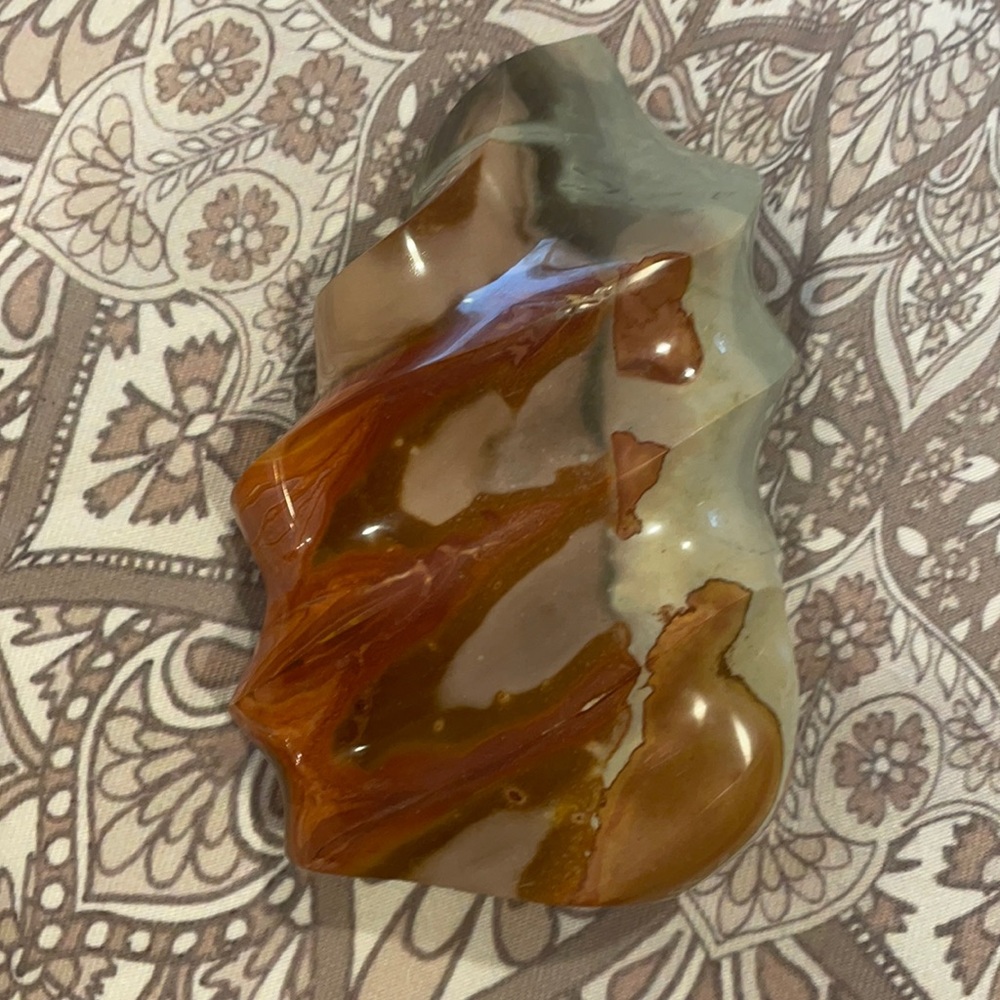 XXL 1.7 lb. 5.75” Natural Polished Polychrome Jasper Flame with Phallic shapes